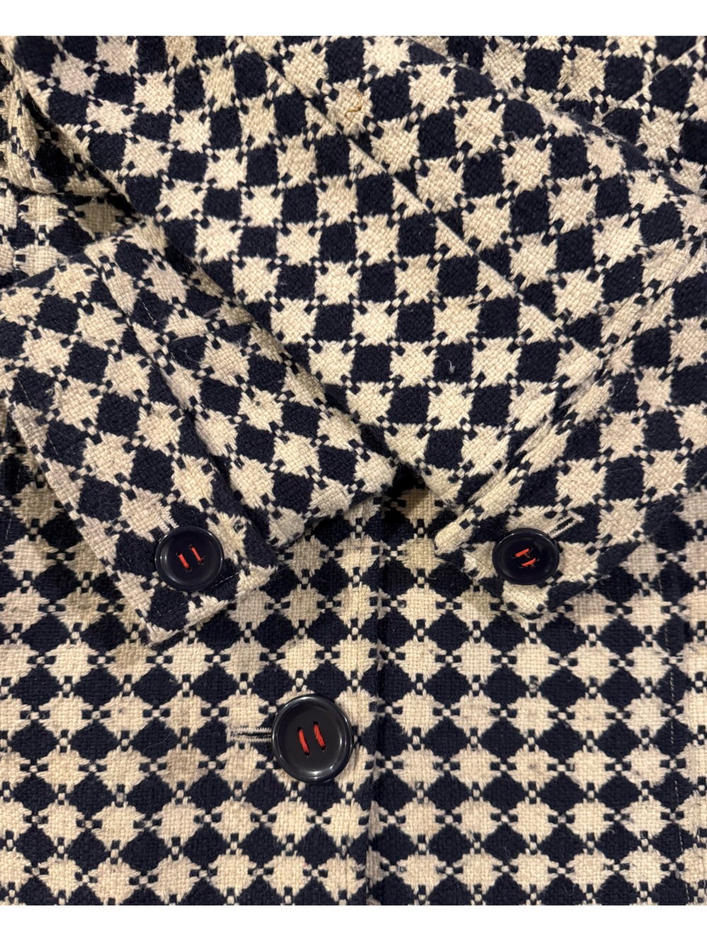 Tommy Hilfiger Wool Blend Pattern Coat Navy Ivory Belted Peacoat Size 10 - Picture 7 of 12